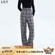 LILY【商場同款】春新款女裝復(fù)古格紋時尚通勤顯瘦直筒休閑褲 501灰色 S