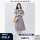 佐丹奴翻領裙子女純棉府綢壓褶娃娃領綁帶蛋糕連衣裙13465334