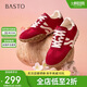 百思圖25春商場(chǎng)同款復(fù)古運(yùn)動(dòng)德訓(xùn)鞋平跟女休閑鞋I0900AM5 紅色 35