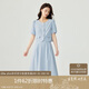 茵曼法式小香風兩件套裝女2025夏季通勤短袖襯衫A字半身裙 藍色 M