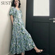 SUSTYLE國際高端品牌女裝連衣裙夏季薄荷曼波油畫法式度假碎花氣質(zhì)長裙女 藍(lán)色 M