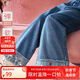 ASK JUNIOR兒童褲子女童2025秋復(fù)古水洗牛仔褲刺繡休閑褲長褲 藍(lán)色 140