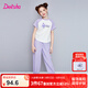 笛莎（DEESHA）童裝兒童運(yùn)動套裝2025夏新款女童涼感工裝短袖束腳長褲兩件套 紫色 130