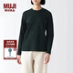 無(wú)印良品（MUJI）女式 雙羅紋編織 圓領(lǐng)長(zhǎng)袖T恤打底衫女款內(nèi)搭上衣秋季 黑色  4S M (160/84A)
