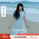 茵曼（INMAN）【苧麻】章若楠同款法式娃娃領(lǐng)連衣裙女裝2025夏季新品泡泡袖裙子 淺藍色【好評返現(xiàn)】 M