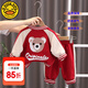 G.DUCKKIDS童裝男童秋裝套裝兒童衣服春秋季小熊刺繡棒球服外套三件套小男孩 毛巾繡小熊紅色【春秋款】 100 尺碼2~3歲【 90-100cm】cm