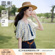 香影波西米亞度假風(fēng)藍(lán)色碎花襯衫女夏2025新款含亞麻圓領(lǐng)上衣小衫 航線藍(lán) 襯衫 XL 170/92A/125-140斤