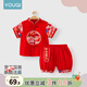 優(yōu)奇周歲禮服男寶寶夏季薄款短袖中式套裝嬰兒衣服一歲寶寶國風抓周服 紅色 90