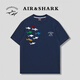 大青鯊 AIR SHARK大牌鯊魚短袖情侶衫夏季新款潮牌T恤歐美風(fēng)高街休閑運(yùn)動(dòng)寬松上衣 藏青色純棉短袖 AIR鯊魚群 M 建議 120-140斤