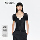 MO&Co.輕薄針織衫2025夏新品細支絲綿法式半開襟圓領(lǐng)修身短袖MBE2SWT019 黑色 L 170