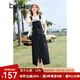 百圖betu女裝春夏新款背帶裙減齡設(shè)計感開叉牛仔背帶裙女2403D10 深牛仔藍(lán) L