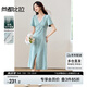 尚都比拉蕾絲花邊V領含棉牛仔裙女夏季性感修身開叉連衣裙通勤氣質(zhì)中長裙