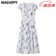 MAGIOPY國(guó)際奢侈品牌女裝高端連衣裙夏季新款時(shí)尚棉質(zhì)收腰小飛袖刺繡裙子 白底藍(lán)花 M
