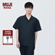 無印良品（MUJI）男式 易干彈力泡泡紗開領(lǐng)短袖衫 男士短袖襯衫襯衣 AC1WBA4S 深藏青色 L(175/100A)
