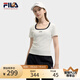 FILA 斐樂官方小狐貍女裝針織短袖2025夏新款時尚休閑簡約修身U領(lǐng)T恤 云菇白-WT L 170/88A/L
