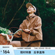 艾萊依春季外套女短款連帽撞色嵌條戶外工裝防水防污夾克上衣 酷颯棕160