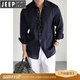 JEEP SPIRIT藏青色亞麻長袖襯衫男士夏季日常通勤老錢風(fēng)穿搭寬松防曬襯衣外套 藏青色 【透氣】 輕薄 L