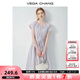 VEGA CHANG短袖連衣裙夏女2025新款松弛感度假風(fēng)褶皺設(shè)計感小個子收腰長裙 丁香紫（含抽繩） M
