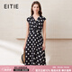 愛特愛（EITIE）時尚撞色波點(diǎn)V領(lǐng)收腰顯瘦無袖連衣裙2025夏季新款公主裙B2507624 極簡黑22 M (160)