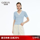 歌莉婭短袖上衣女夏2025新款假兩件可調(diào)節(jié)抽褶條紋T恤套頭衫1E6C5G370 11U天藍(lán) M