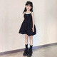 女童連衣裙夏2025新款女孩夏季洋氣公主花苞裙兒童夏裝黑色吊帶裙 黑色 140
