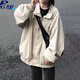 JAVC春秋季外套女學(xué)生日系原宿風(fēng)復(fù)古風(fēng)bf翻領(lǐng)工裝寬松戶外休閑夾克潮 米杏色 M 建議 95-110斤