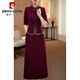 皮爾卡丹（pierre cardin）洋氣春秋長(cháng)袖連衣裙女2025年秋季新款喜婆婆媽媽婚宴禮服裙子 紫紅色 XL 建議111-120斤