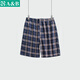 AB男士棉質(zhì)寬松透氣短褲休閑簡(jiǎn)約格子沙灘褲舒適男家居褲阿羅褲 藏青格 均碼
