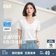 森馬（Semir）短袖t恤女涼感抗菌正肩修身2025夏顯瘦V領(lǐng)白色打底衫109325100002