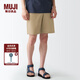 無印良品 MUJI 男式 棉水洗府綢 短褲休閑短褲男款夏季純棉全棉AED14A2S 米色 M