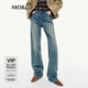 MO&Co.牛仔褲2025秋新品雙芯牛仔重工洗水高光微彈直筒高腰MBE3JENT03 牛仔藍(lán)色 S /S