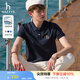 哈吉斯（HAZZYS）男裝 夏款男士上衣純色休閑翻領(lǐng)短袖POLO衫男ASTZE0BBF24 藏青色NV L （175/96A 48）