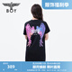 BOY LONDON【霓虹光翼】夏女士連衣裙休閑炫彩翅膀甜酷T恤裙W17003 黑色 S
