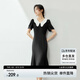 尚都比拉復(fù)古優(yōu)雅女神范連衣裙女夏季V領(lǐng)修身收腰中長(zhǎng)裙 黑配白 L 