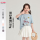 布丁哈魯【100%棉】?jì)和ㄍ▓A領(lǐng)T恤夏季新品中大童純棉短袖T恤女童