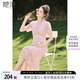 她池V領(lǐng)連衣裙2025夏裝新款女裝時尚優(yōu)雅高腰修身刺繡中長裙