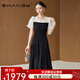 Ehangy輕奢品牌連衣裙女2025夏季新款高級(jí)感時(shí)尚氣質(zhì)顯瘦收腰漂亮裙子 黑色 L