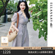 歌力思（ELLASSAY）【博主同款】春秋新款棉感通勤條紋收腰顯瘦短袖襯衫連衣裙女 駝條紋 S