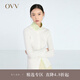 OVV2023春夏新款女裝翻領(lǐng)撞色桑蠶絲棉質(zhì)混紡長袖針織開衫外套 米白鑲拼08 L