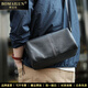 博邁倫斜挎包男士頭層植鞣牛皮單肩包時(shí)尚通勤休閑背包潮流真皮枕頭包 黑色 24*10*16cm