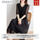 ZXEGI高檔重磅桑蠶絲100%連衣裙女夏季時(shí)尚黑色重工刺繡真絲裙子女 黑色 2XL （121-135斤）