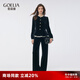 歌莉婭冬季絲絨褲子套裝（絲絨外套+直筒長褲）  1CNLAC850 00B黑色 L