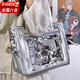 MDUG痛包日系雙肩包學(xué)生女書(shū)包透明高顏值追星簡(jiǎn)約百搭大容量斜挎包 銀色單包+扎板+肩帶