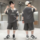 G.DUCKKIDS男童夏季套裝2025新款中大童酷帥短袖polo領(lǐng)衣服兒童夏裝運動(dòng)潮裝 深灰色 120 cm