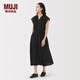 無(wú)印良品（MUJI） 女式強(qiáng)捻法國(guó)袖連衣裙女裝裙子長(zhǎng)裙25年夏季連身裙 BC2LMC5S 黑色 M (160/84A)