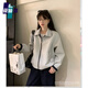 莜仙格2025年新款條紋兩穿休閑外套女春秋外套寬松藏青色松弛感夾克上衣 藏青色 L 建議 110-125斤