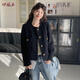 伊薇衣黑色法式小香風(fēng)外套女2025春秋新款感粗花呢氣質(zhì)短款夾克休閑上衣 黑色 L 110-120斤