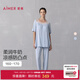 愛慕（Aimer）25SS沁涼家居帶杯短袖九分褲分身套裝AM46B111 碧落藍(lán)KLE L 170