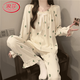 浪莎方領(lǐng)睡衣女長(cháng)袖長(cháng)褲少女春秋季新款甜美宮廷公主風(fēng)云朵棉家居服 R3912一套 L 100-120斤