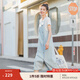 茵曼牛仔連衣裙女2025年夏季新款兩件套小個子純棉顯瘦中長裙子 淺牛仔 L